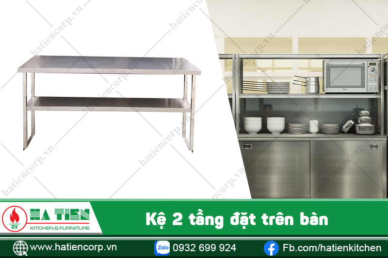 kệ inox treo tường 1 tầng đặt trên bàn