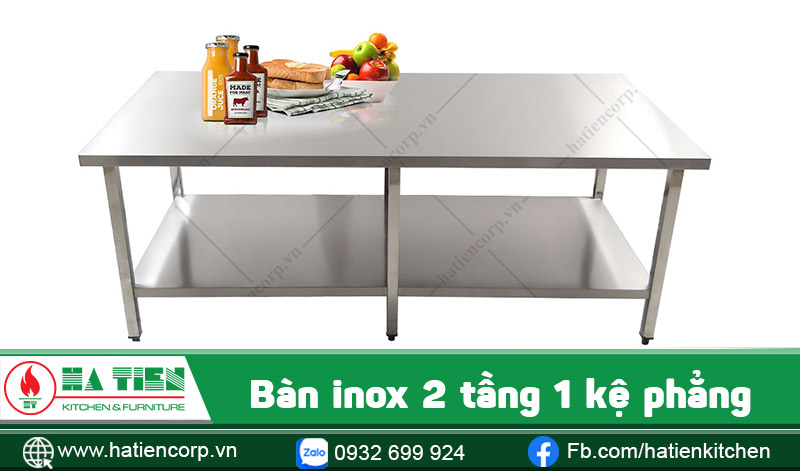 Bàn 2 tầng inox 1 kệ phẳng