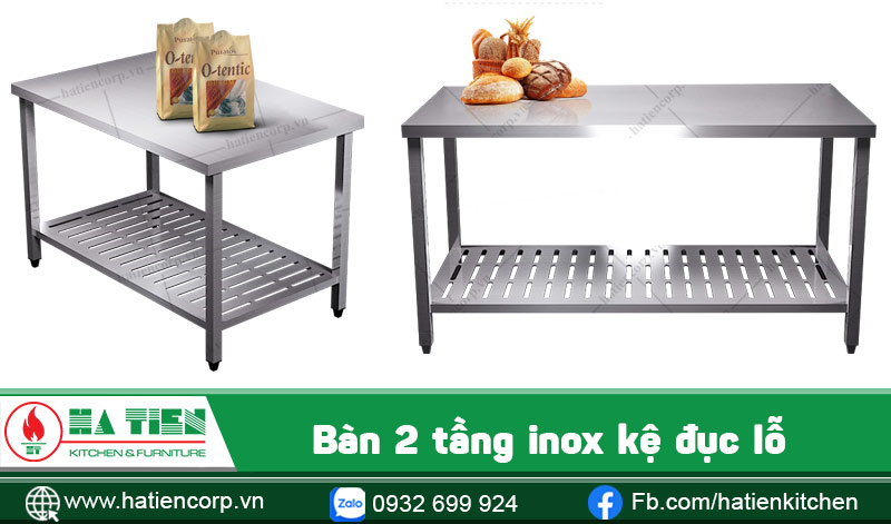 Bàn 2 tầng inox kệ đục lỗ