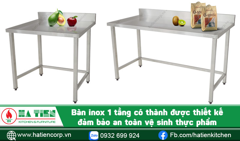 Bàn inox 1 tầng có thành cao 100mm