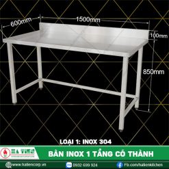 bàn inox 1 tầng có thành BT6-15