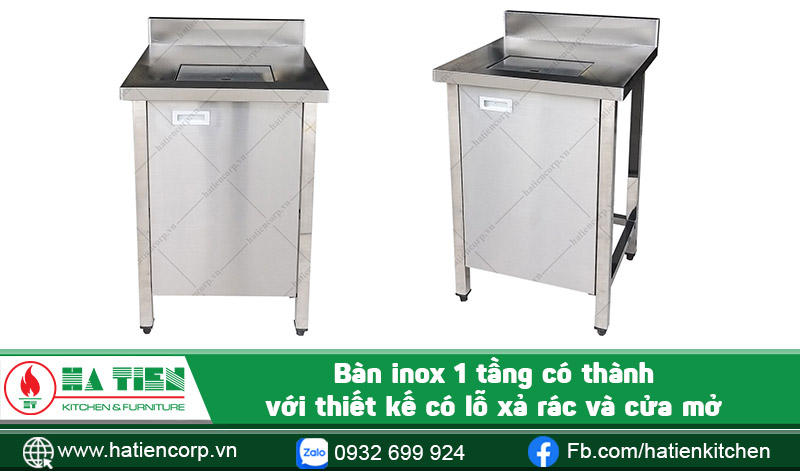 Bàn inox 1 tầng có thành có lỗ xả rác