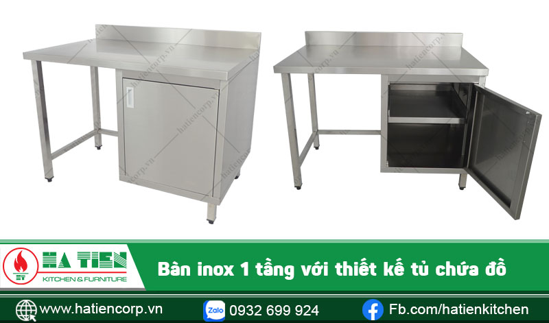 Bàn inox 1 tầng với thiết kế kèm tủ của mở