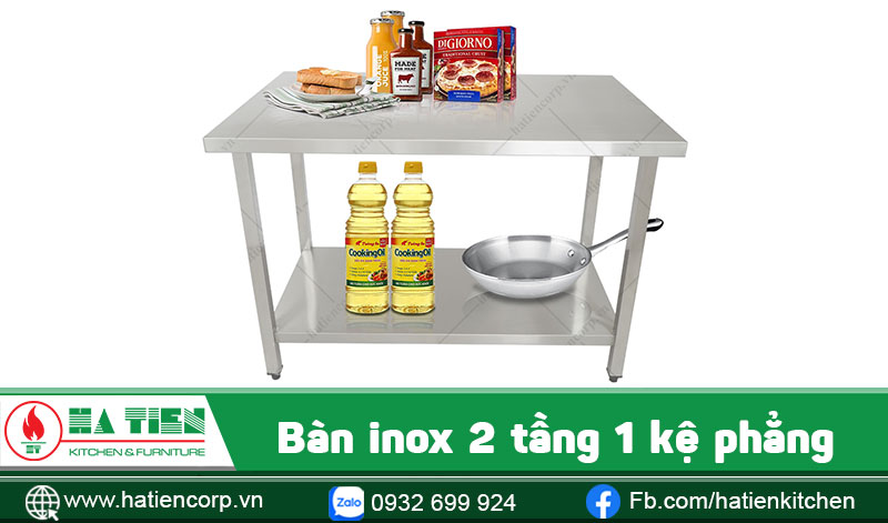 Bàn 2 tầng inox 1 kệ phẳng