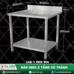 bàn inox 2 tầng chiều dài 900mm