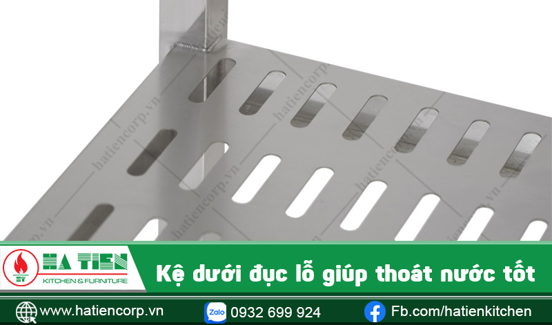 Kệ dưới đục lỗ của bàn 2 tầng inox