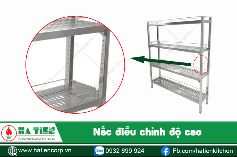 nấc điều chỉnh của kệ inox đựng chén