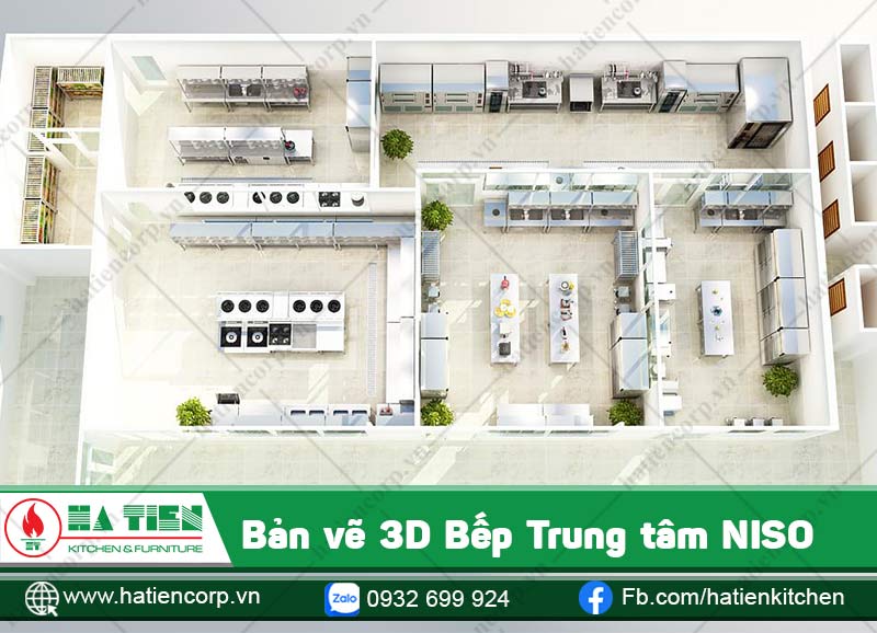 Khu bếp nhà hàng được vẽ 3D chi tiết trước khi thi công