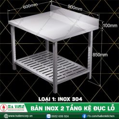 bàn inox 2 tầng kệ đục lỗ BTKL6-9