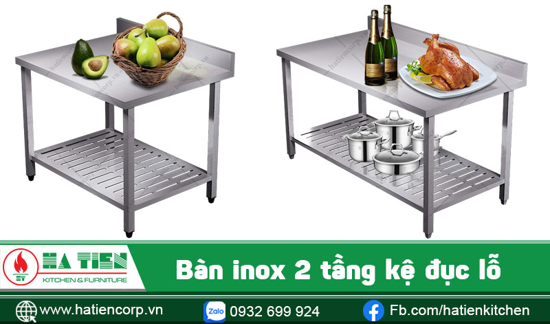 Bàn inox 2 tầng kệ đục lỗ