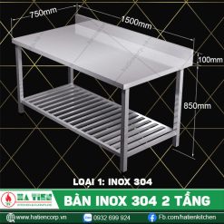 Bàn inox 304 2 tầng