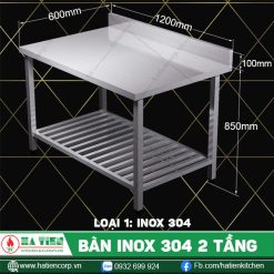 bàn inox 304 2 tầng BTKT6-12