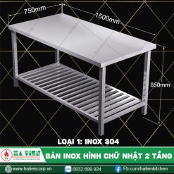 Bàn inox hình chữ nhật 2 tầng