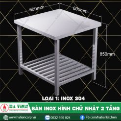 bàn inox hình chữ nhật 2 tầng BKT6-6