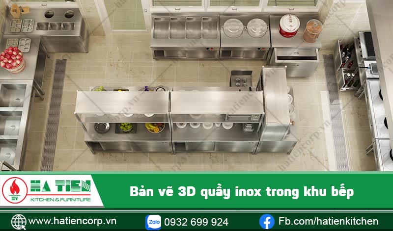 bản vẽ 3D quầy bếp inox