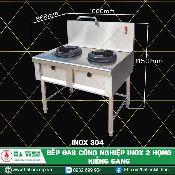 bếp gas công nghiệp inox 304, 1000
