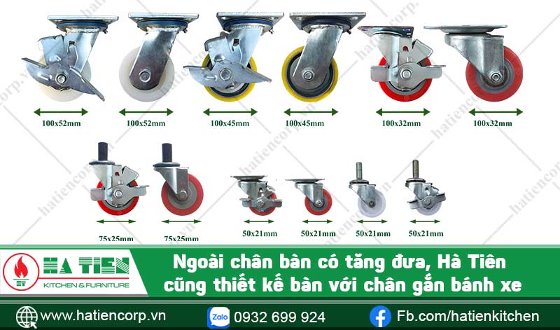 Chân bàn gắn bánh xe
