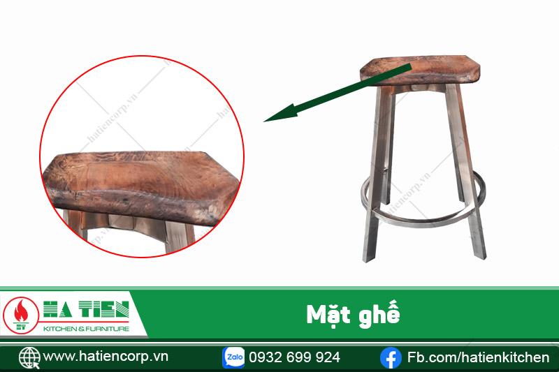 ghế inox cao có mặt gỗ