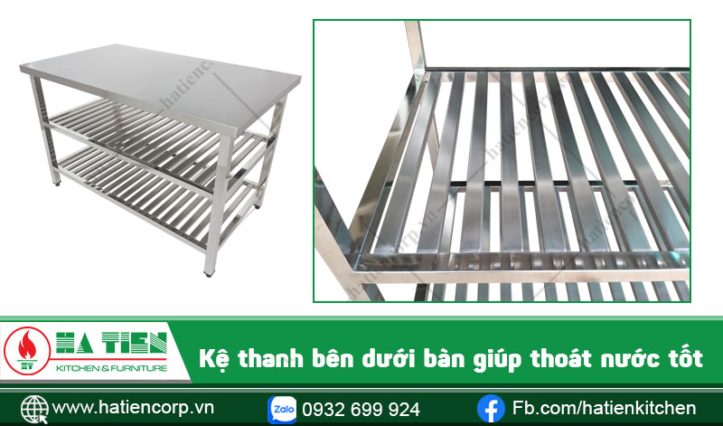 Kệ thanh bàn inox 3 tầng giúp thoát nước tốt