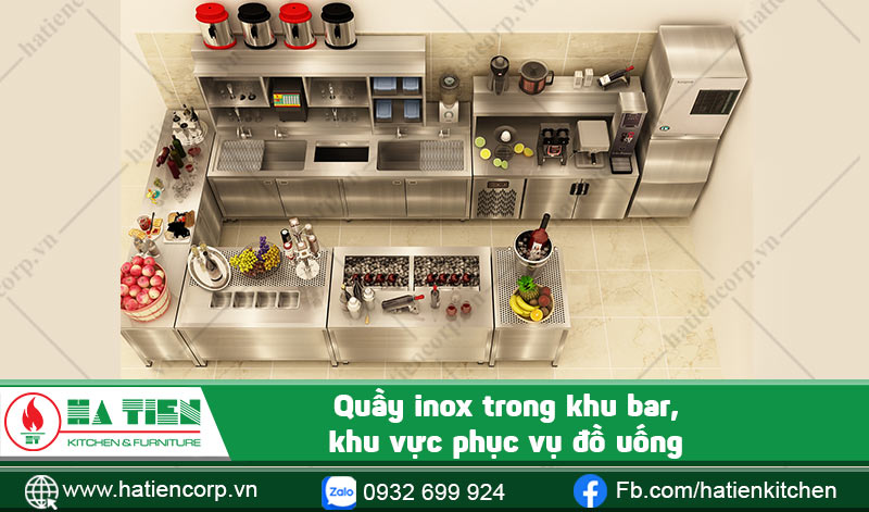 Quầy inox trong khu vực bar