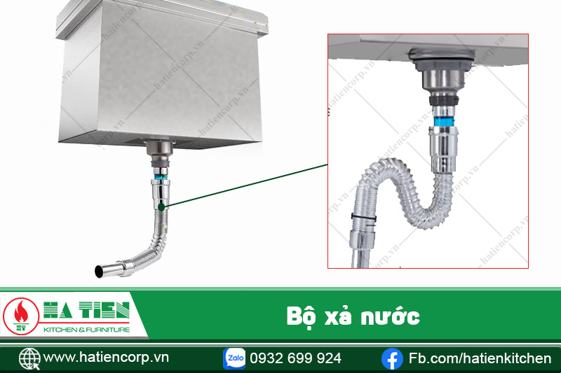 thùng đá inox âm bàn có bộ xả nước