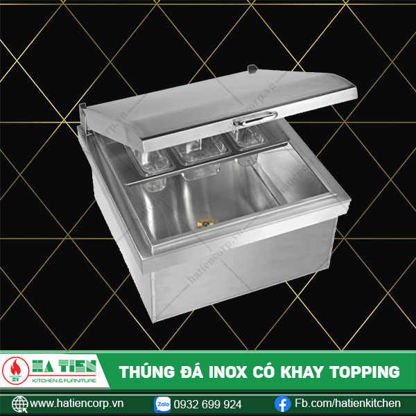 thùng đá inox có khay topping 2
