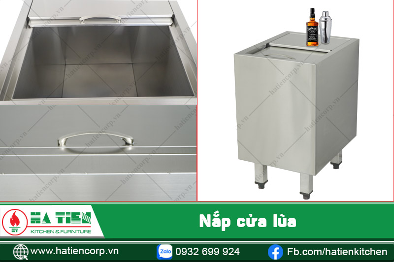 thùng đá inox quầy bar có nắp cửa lùa