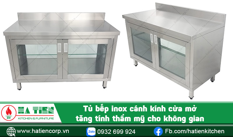 Tủ bếp inox cửa kính