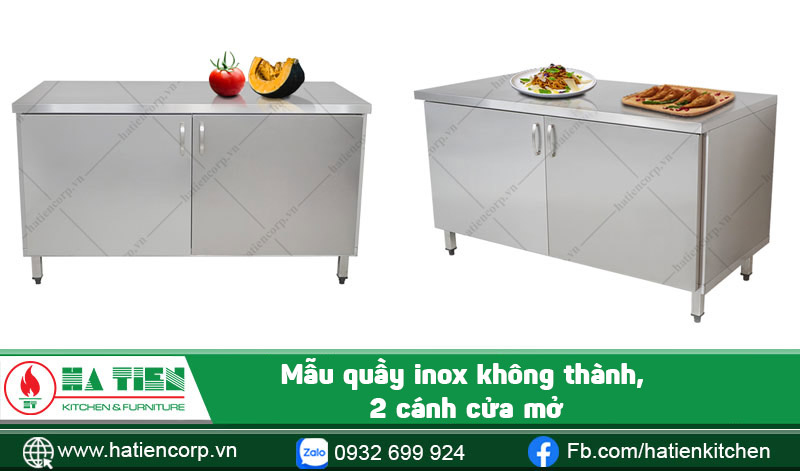 tủ quầy inox 2 cánh cửa mở