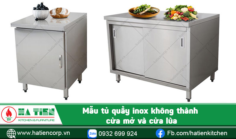 tủ quầy inox không thành cửa mở và cửa lùa