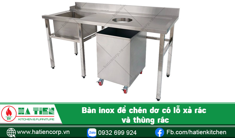 Bàn chữ nhật inox để chén dơ