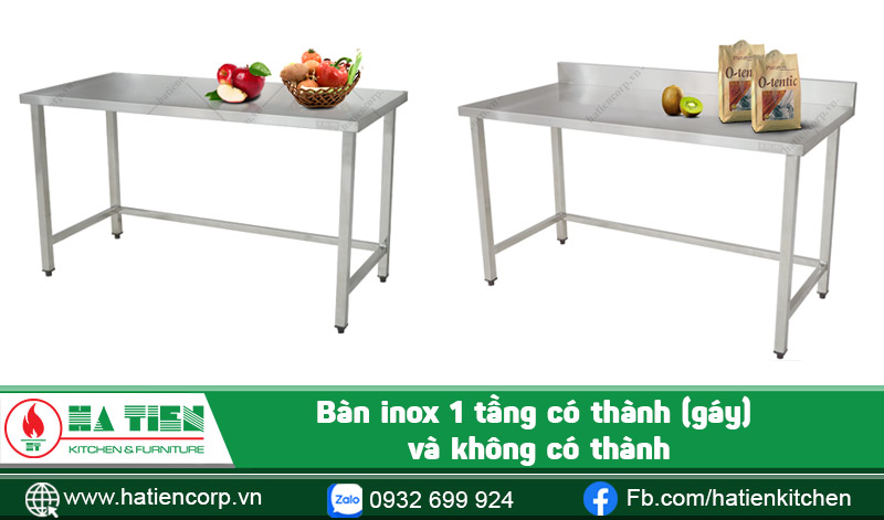 Bàn inox 1 tầng có thành và không có thành