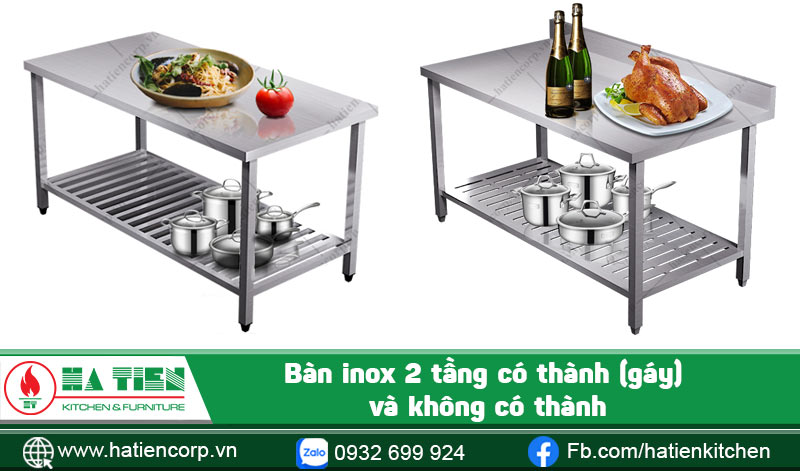 Bàn inox 2 tầng có thành và không có thành