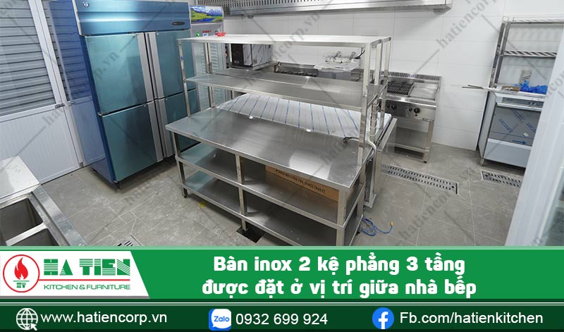 Bàn inox 3 tầng 2 kệ phẳng