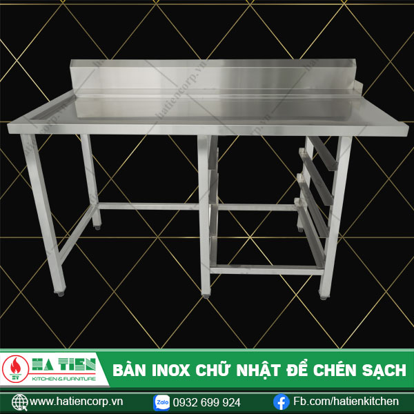 Bàn chữ nhật inox để chén sạch