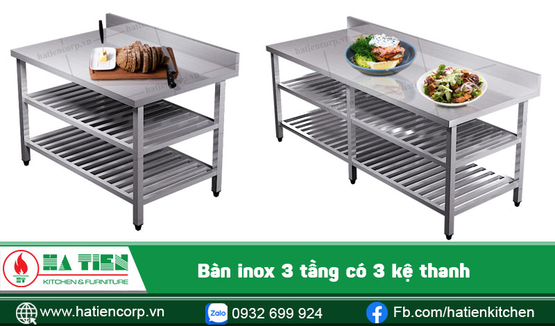 Bàn inox công nghiệp 3 tầng