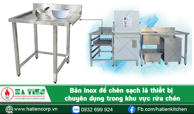 Bàn inox để chén sạch trong khu vực rửa chén