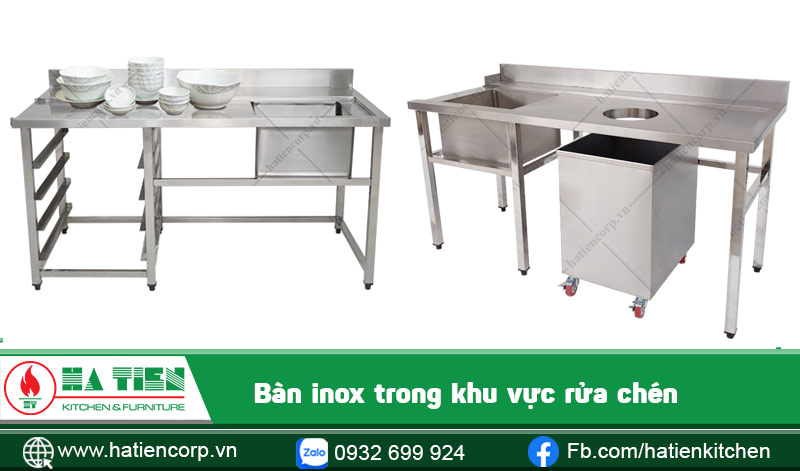 Bàn inox trong khu vực rửa chén