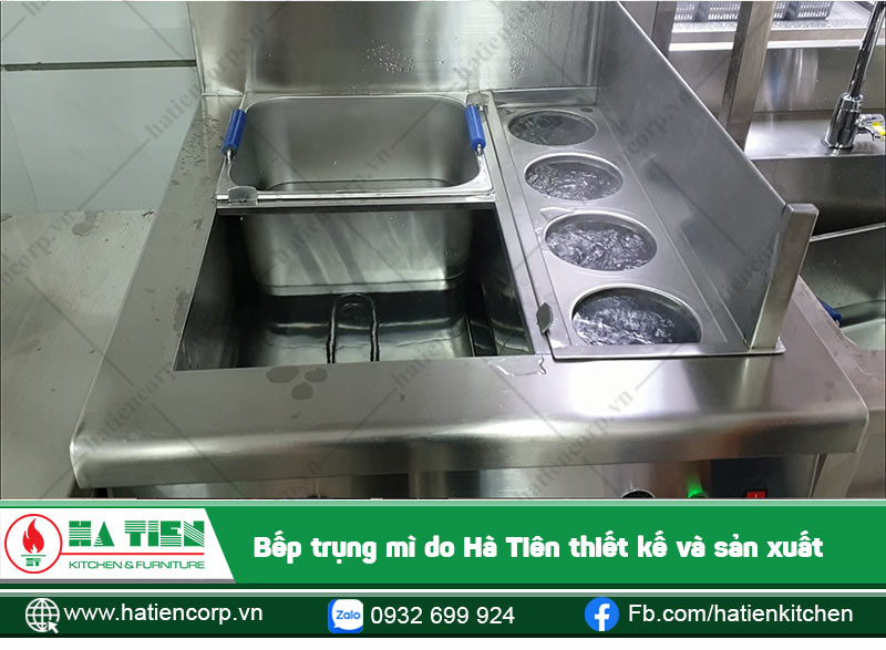 Bếp trụng mỳ do Hà Tiên thiết kế và sản xuất. Có thể điều chỉnh theo yêu cầu của khách hàng