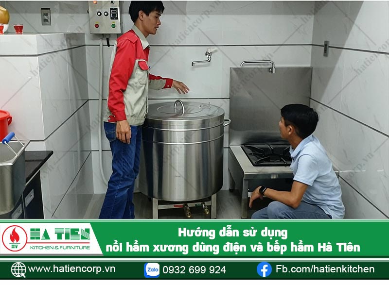 Nồi hầm xương với dung tích 100 lít và bếp hầm đơn