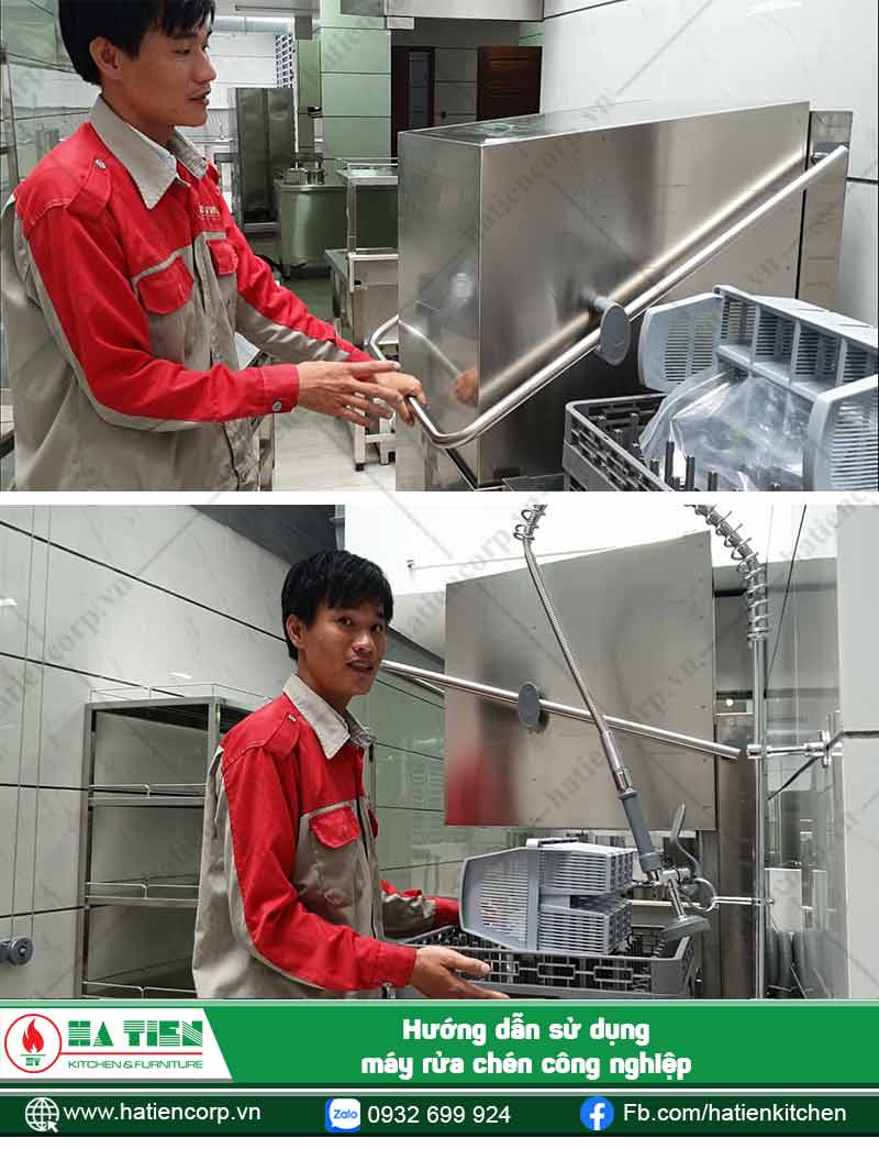 Nhân viên hướng dẫn sử dụng máy rửa chén