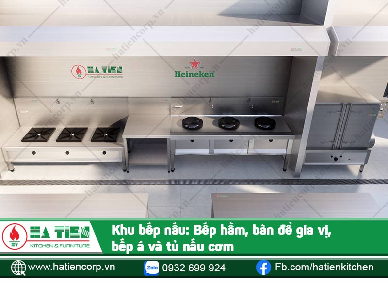 Khu bếp nấu với các thiết bị hiện đại