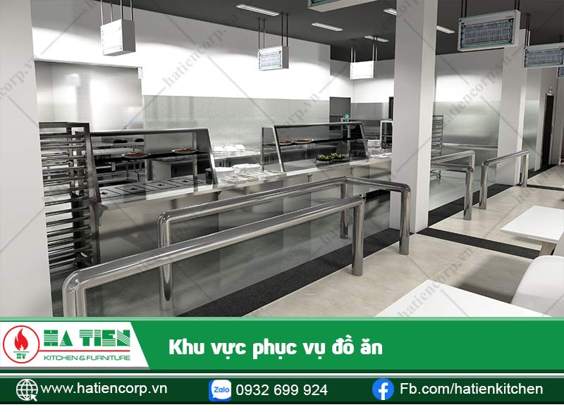 Khu vực này có các nồi hâm nóng cơm canh, tủ trưng bày và giữ nóng ...