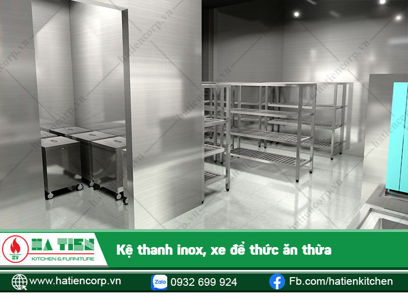 Các kệ inox thường được dùng để chứa đồ như chén đĩa, rau củ, vật dụng...