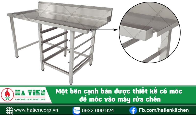 Cạnh bàn inox có móc