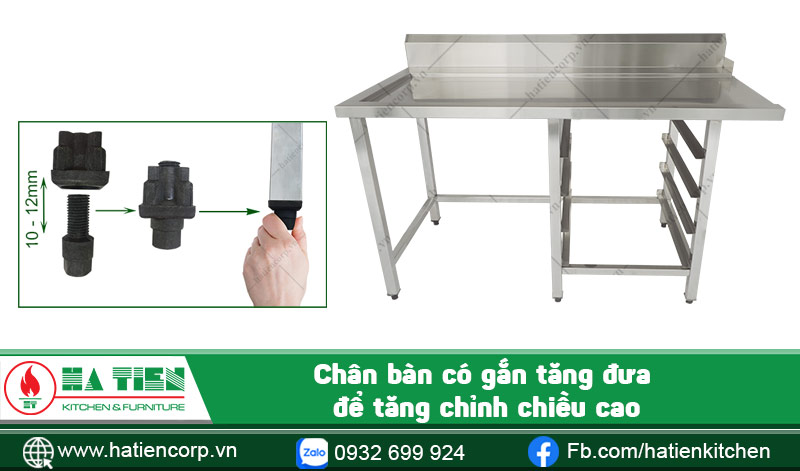 Chân bàn inox chữ nhật để chén sạch