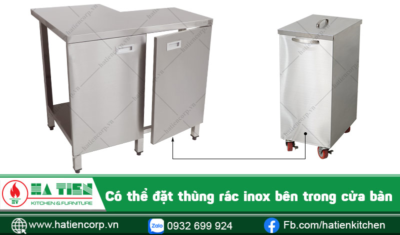Có thể đặt thùng rác inox nhỏ bên trong bàn inox nhỏ