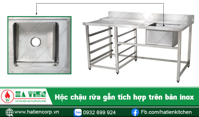Hộc chậu trên bàn bếp inox có chẩu rửa
