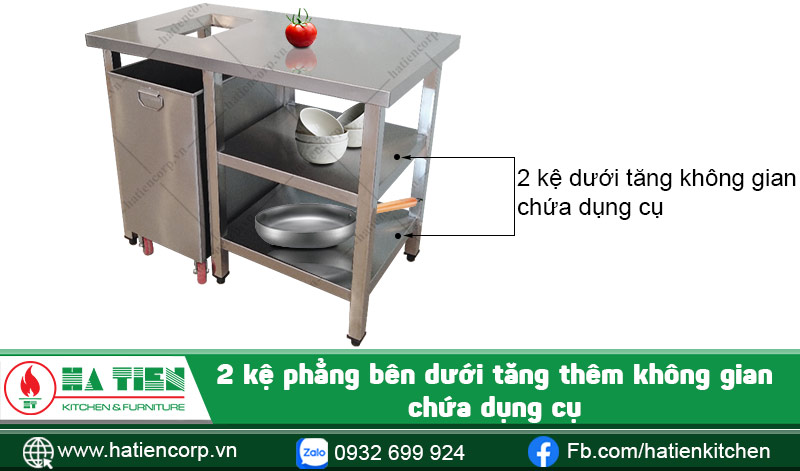 Kệ phẳng bàn sơ chế 3 tầng có lỗ xả rác