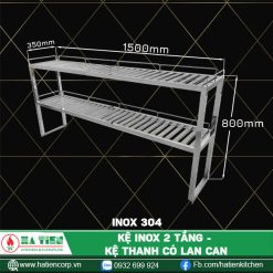kệ inox 2 tầng dài 1500, 304
